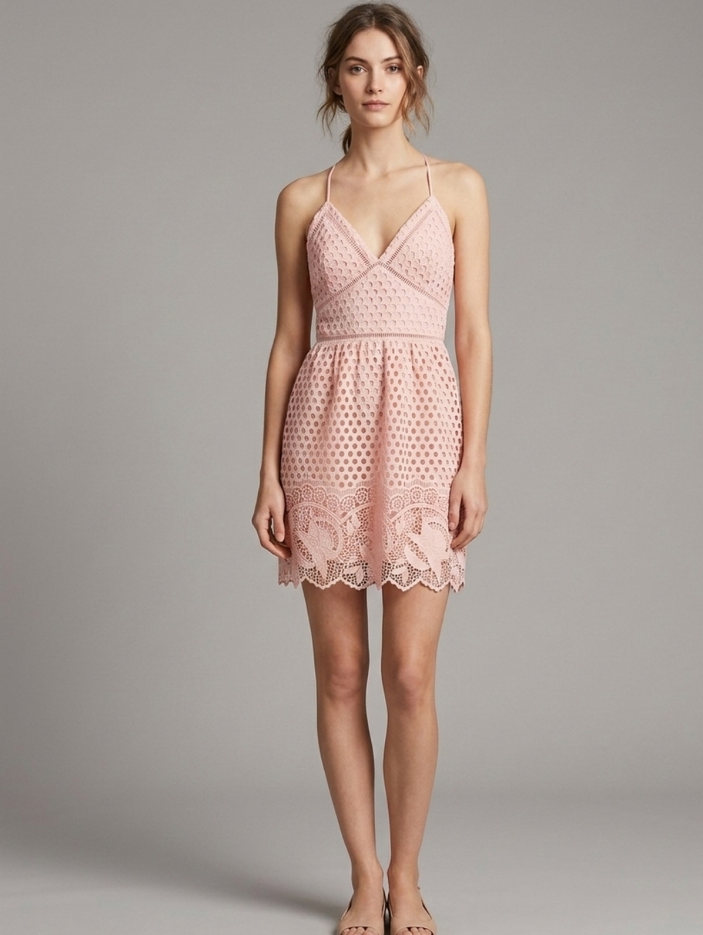 Abercrombie & Fitch Open Crochet Babydoll Summer Dress Pink Size Large Coquette